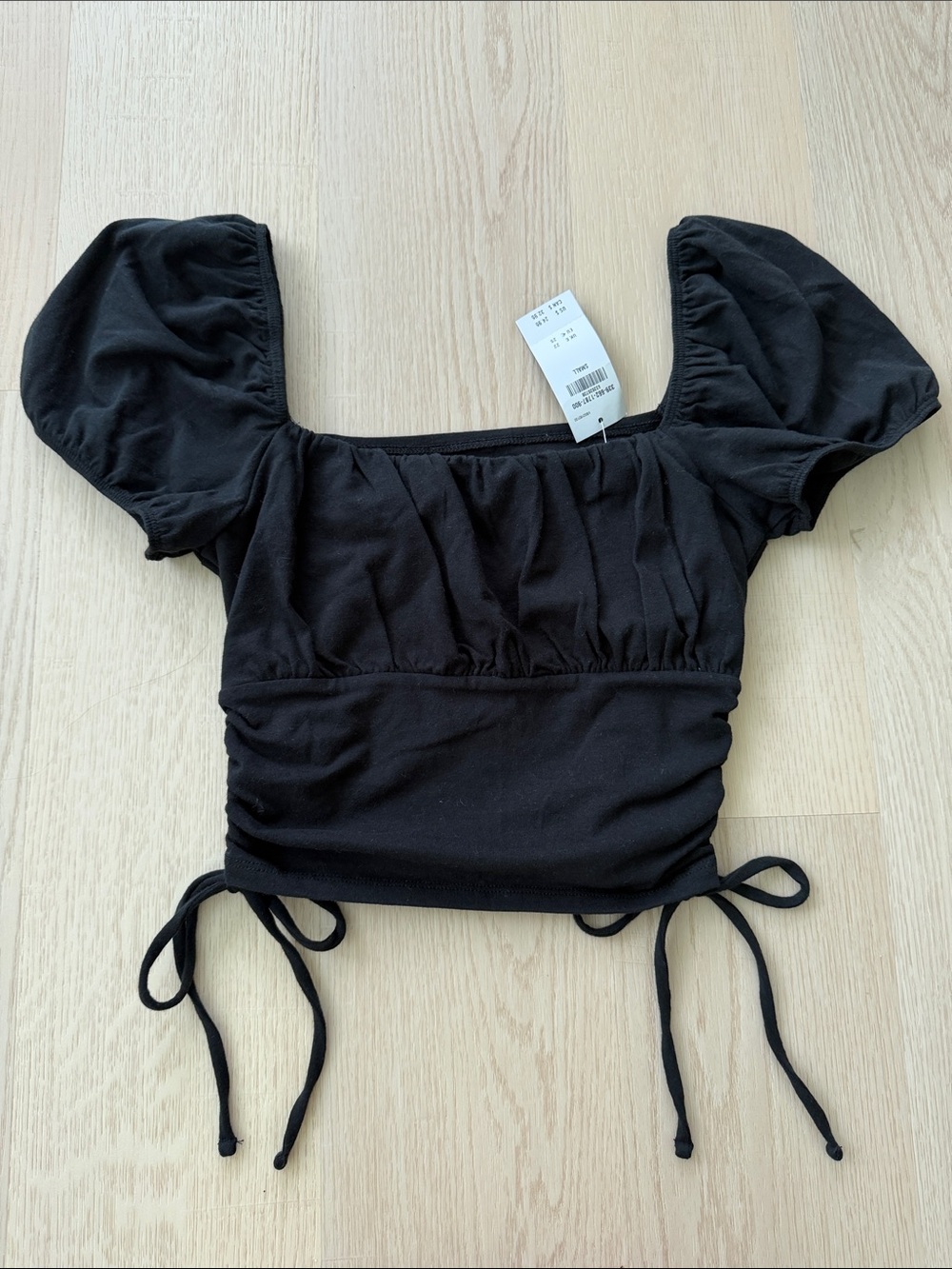 NWT Hollister Black Puff Sleeve Ruched Tie-Side Crop Top Size Small
